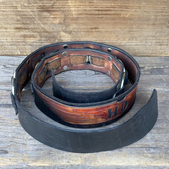 Harley Davisdon Biker Motorcycle Belt Leather Belt Strap Vintage Black / Brown - Picture 6 of 13